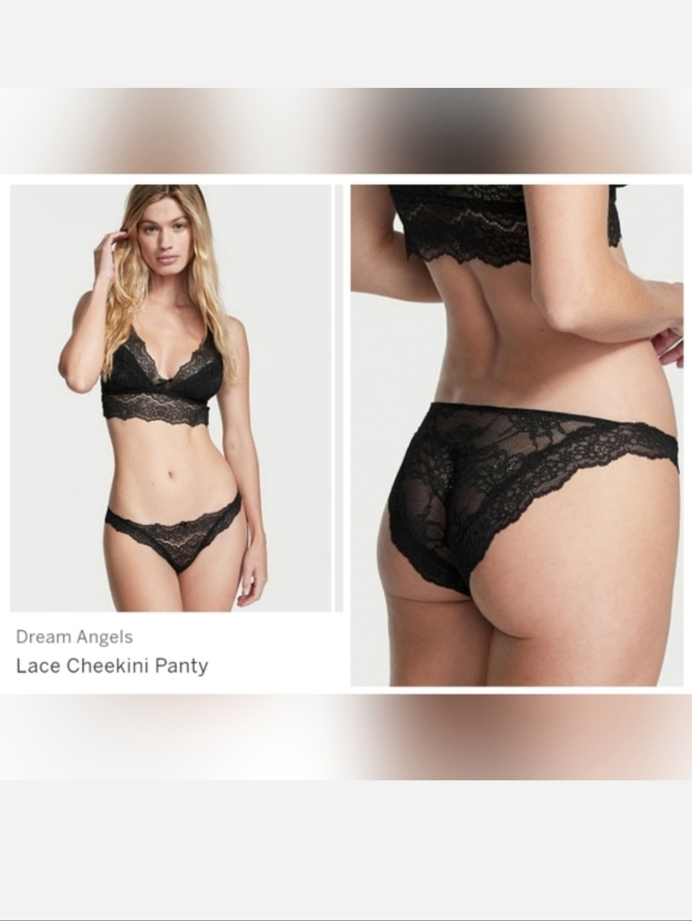 Victoria's secret dream Angel's lace cheekini panty BLACK MEDIUM